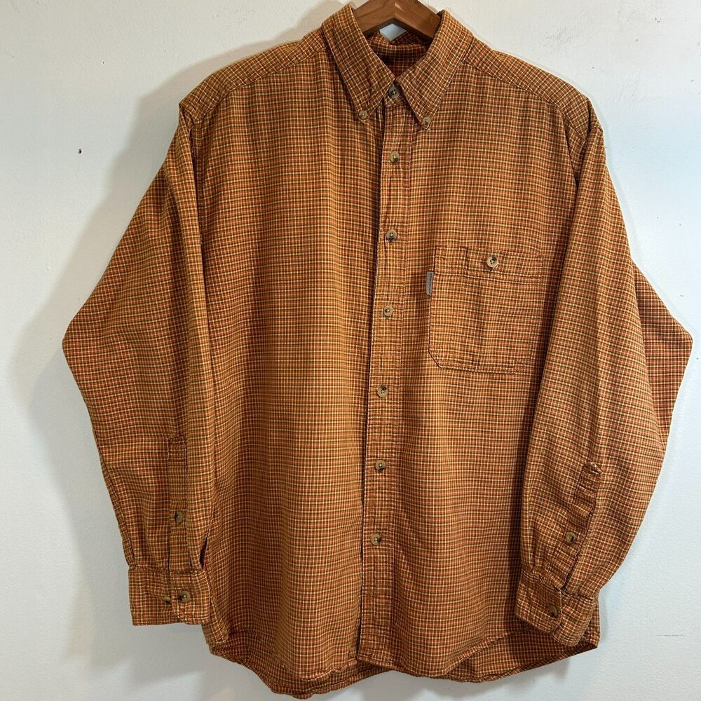 Woolrich 100% Cotton Men's Rust Orange Size Large Button Up Shirt Camping